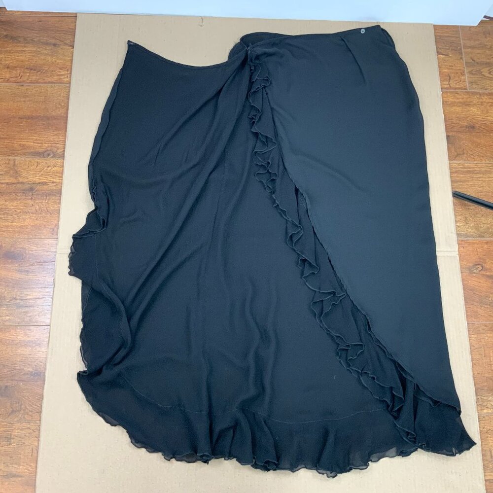 Vintage A.B.S. by Allen Schwartz Black Maxi Wrap Skirt Cascading Ruffles Sz 12 - Picture 15 of 16